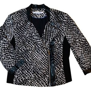 Peter Nygard Black/White Stretch Moto Jacket Sz 8